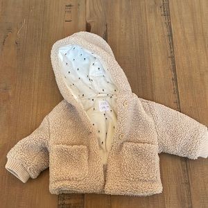 Zara Teddy Fleece Button Hooded Jacket Size 1-3 months